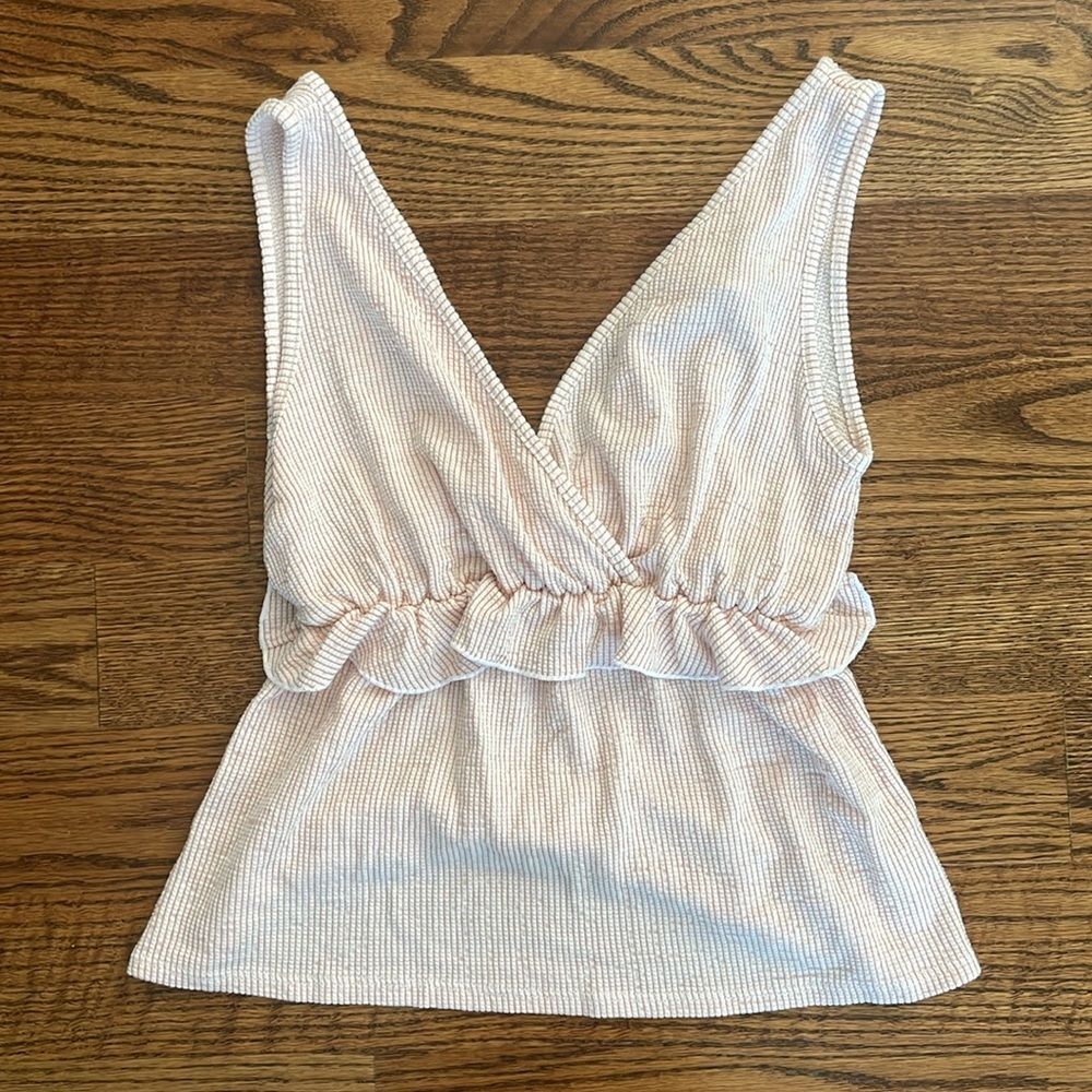 Anthropologie Caution to the Wind Ruffle V Neck Stretchy Tank Top Pink XS